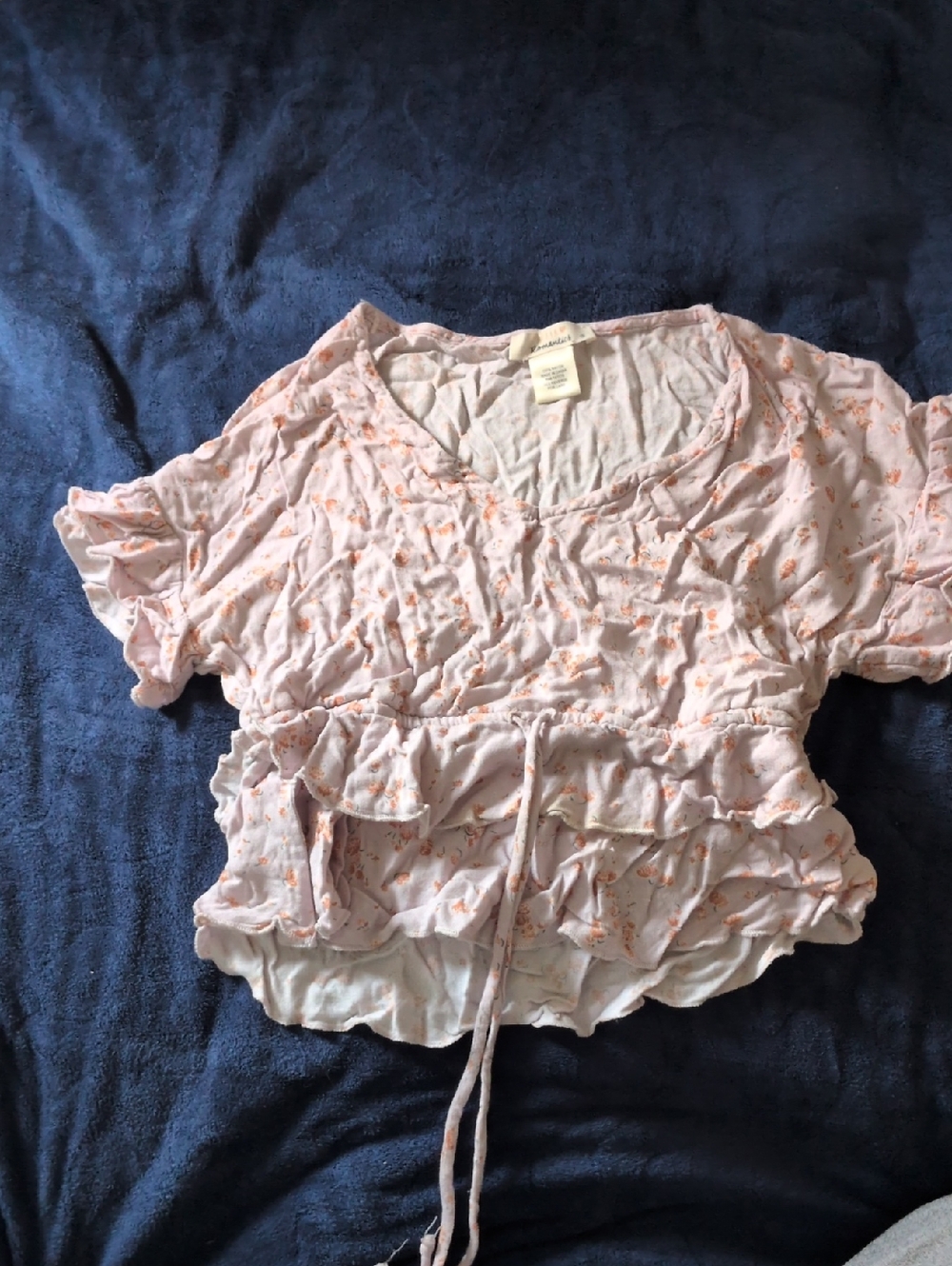 URBAN Romantics Pink Orange Floral Ruffle Tie-Front Crop Top